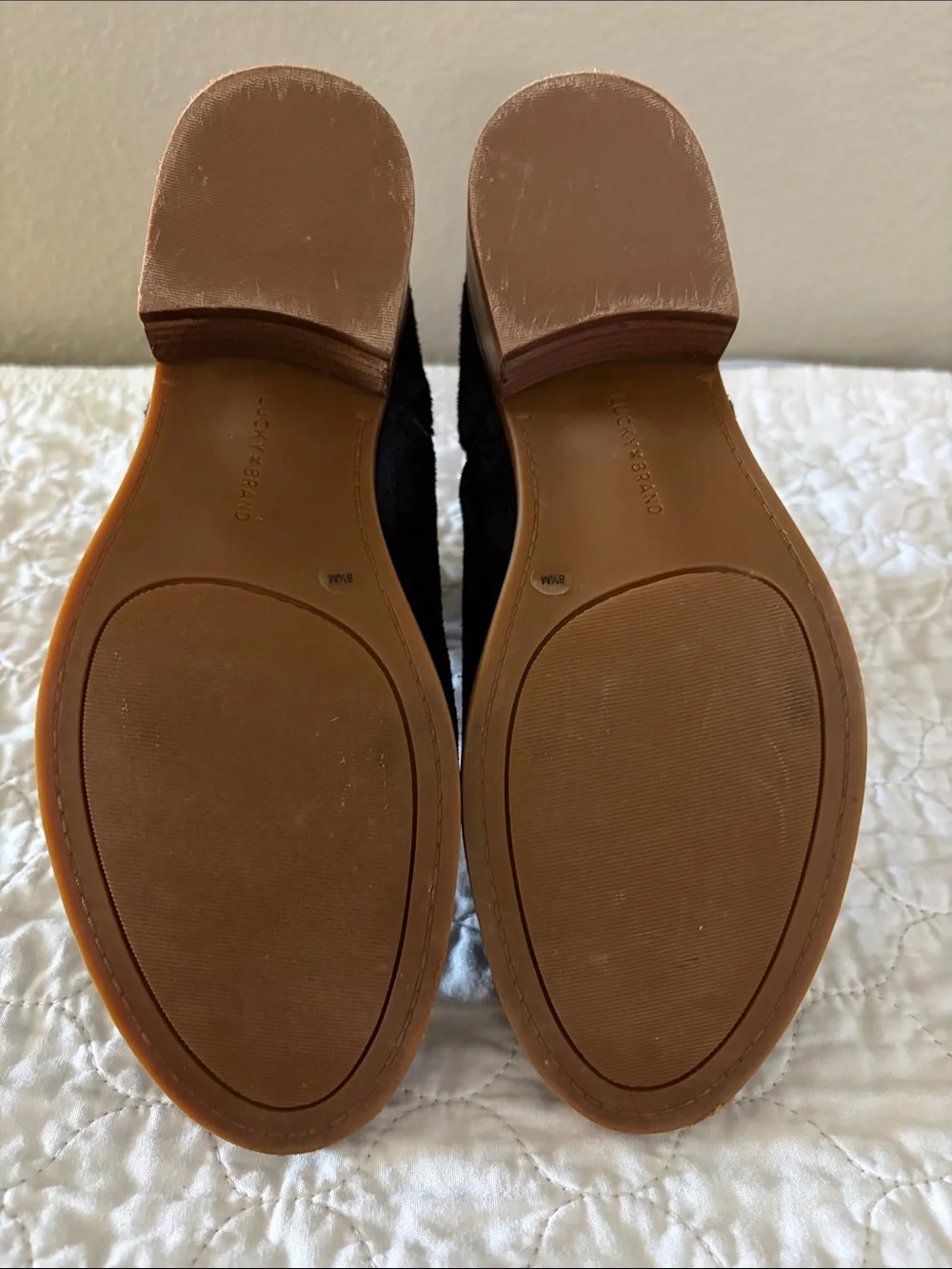 LUCKY BRAND Women's Black Suede Chelsea Booties with Low Stacked Heel